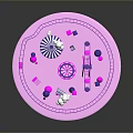 Colorful Kids Playground With Pink Circular Base Purple Railings And Cloud Decorations