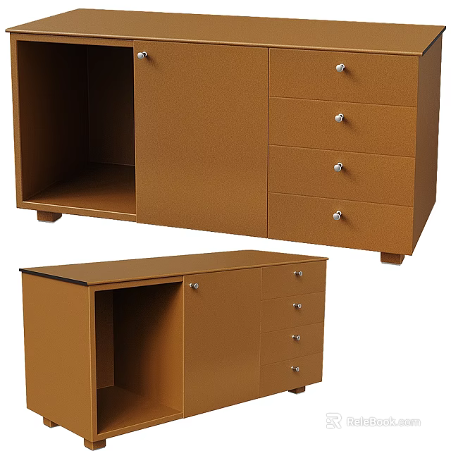 Stylish Brown Decorative Cabinet With Storage Drawers And Cabinet Doors For Home 3d model 