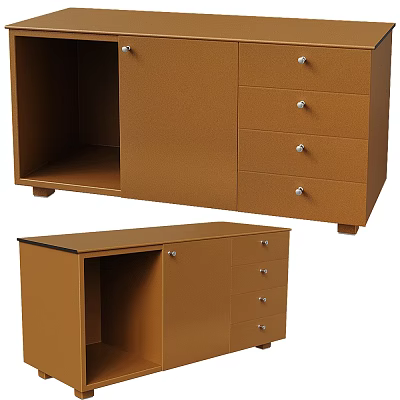 Stylish Brown Decorative Cabinet With Storage Drawers And Cabinet Doors For Home 3d model