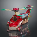Colorful Red Green Toy Helicopter With Decorative Propellers And Intricate Design