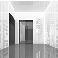 Modern Exhibition Hall Interior With Glass Doors Illuminated Walls And Shiny Reflective Floor