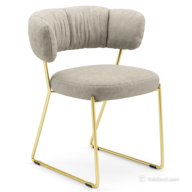 Modern Grey Velvet Stool With Gold Metal Legs And Curved Backrest Design 3d model 