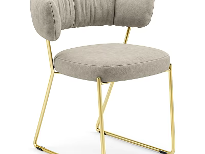Modern Grey Velvet Stool With Gold Metal Legs And Curved Backrest Design 3d model