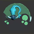 Blue Furred Game Character Sitting On Green Lily Pad With Water Reflection And Grass Plants