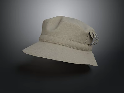 Beige Wide Brimmed Fabric Hat With Side Metal Buckle Decoration For Daily Casual Wear 3d model