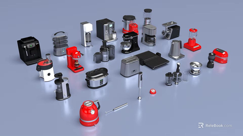 Various Types Of Modern Colorful Kitchen Appliances With Different Designs And Styles 3d model 