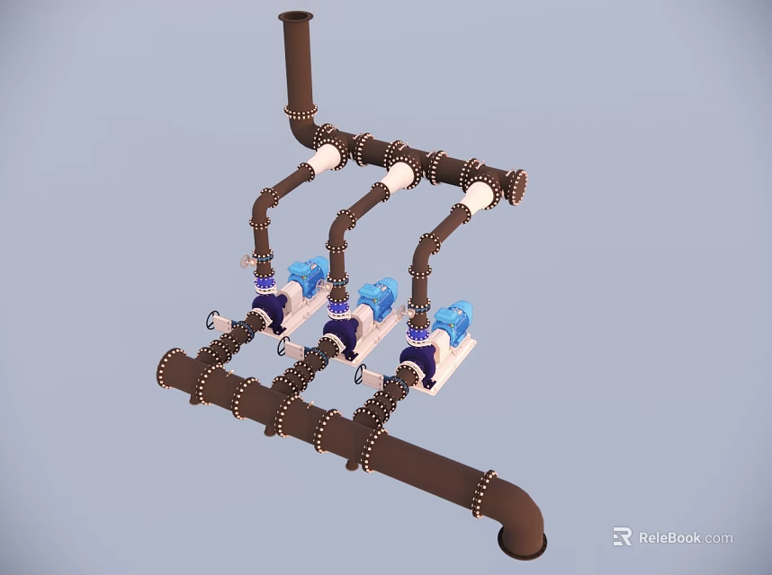 Fire Fighting Equipment Featuring Pipes Blue Pumps And White Connection Components 3d model