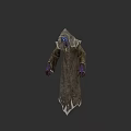 Mysterious Hooded Undead Sorcerer With Glowing Blue Eyes And Purple Hands In Tattered Robe