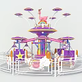 Colorful Rotating Amusement Ride With Animal Decor And White Safety Fence