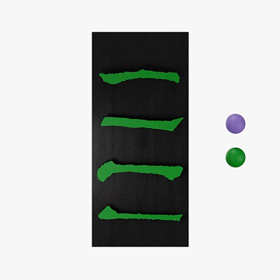 Display Shelf On Black Background With Green Long Strips And Purple Green Spheres 3d model