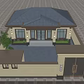 Symmetrical Single Family House Exterior With Dark Roof Beige Walls Large Windows And Front Steps