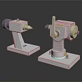 Industrial Equipment Two White Mechanical Units With Metal Shafts And Precision Bases