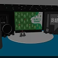 Illuminated Stage With Large Green Screen Tree Patterns WWF Logo And Forest Green Development 3d model