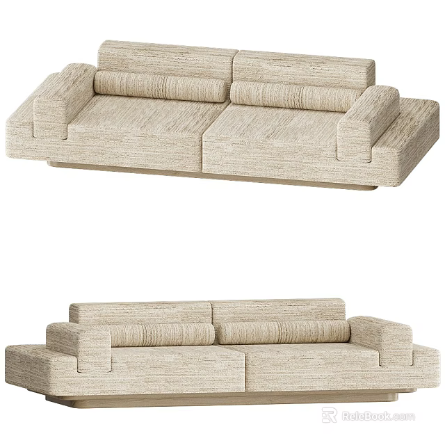 Light Beige Sectional Sofa with Soft Fabric Upholstery and Modern Cushioned Armrests 3d model 