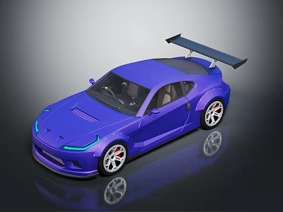 Purple Sports Car With Rear Spoiler Sleek Design Blue Headlights And Alloy Wheels 3d model