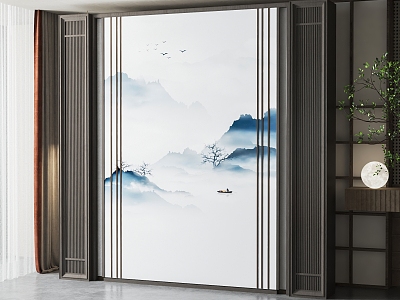 New Chinese background wall background wall partition screen 3d model