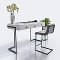 Modern Writing Desk With Drawers Vase Potted Plant And Comfortable Chair