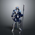 Blue And Silver Samurai Figurine With Detailed Armor Holding Long Spear