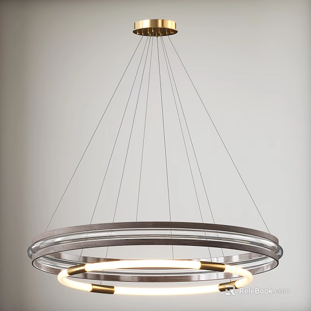 Modern Minimalist Chandelier With Sleek Metallic Double Rings And Warm Illumination 3d model 