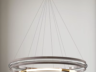 Modern Minimalist Chandelier With Sleek Metallic Double Rings And Warm Illumination 3d model