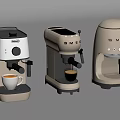 Three Beige Coffee Machines Including Espresso And Drip Types With Modern Design