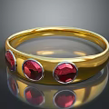 Elegant Stylish Golden Ring Featuring Three Red Gemstones For Fashion Accessories