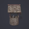 Traditional Well Shaped Garden Ornament With Wooden Roof Stone Base And Bucket Wheel Design