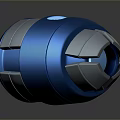 3D Rendered Blue Mechanical Device Featuring Shiny Surface Silver Stripes And Red Blades