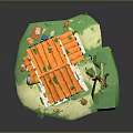 Cartoon Style Two Story Mini House With Orange Roof Balcony Green Tree And Grass