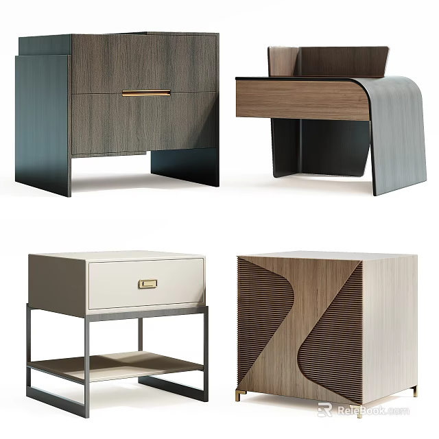 Modern Bedside Tables With Wooden Panels Metal Frames And Drawer Details 3d model 