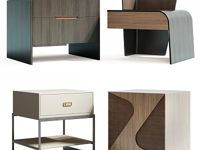 Modern Bedside Tables With Wooden Panels Metal Frames And Drawer Details 3d model