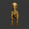 Cute 3D Cartoon Dinosaur Character With Orange Yellow Skin Horns And Big Eyes