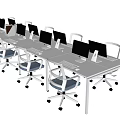Modern Office Workspace With Multiple Desks Computers Ergonomic Chairs And Green Plants 3d model