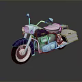 Purple Classic Motorcycle With Silver Accents White Seat And Reflection On Dark Surface