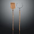 Two Practical Hand Tools Wooden Spatula And Horseshoe Hook With Long Wooden Handles