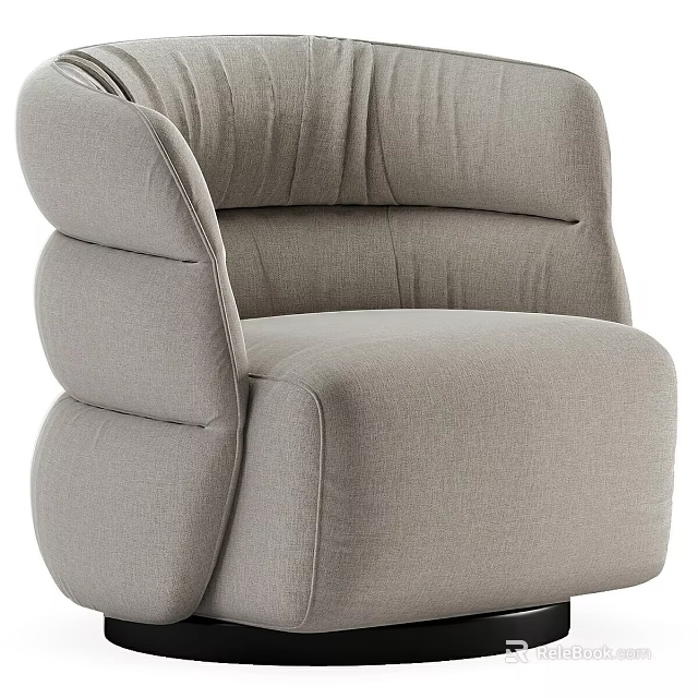 Modern Single Sofa In Beige Fabric With Curved Armrest And Soft Cushion 3d model 