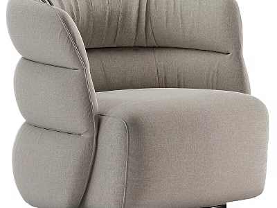 Modern Single Sofa In Beige Fabric With Curved Armrest And Soft Cushion 3d model