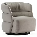 Modern Single Sofa In Beige Fabric With Curved Armrest And Soft Cushion