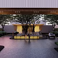 Residential Landscape With Tree Lined Driveway And Illuminated Entrance Gate Design