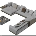 Modern Light Gray L shaped Sectional Sofa With Decorative Throw Pillows And Marble Coffee Table 3d model