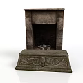 Decorative Vintage Stone Fireplace With Carved Base And Wood Logs Inside