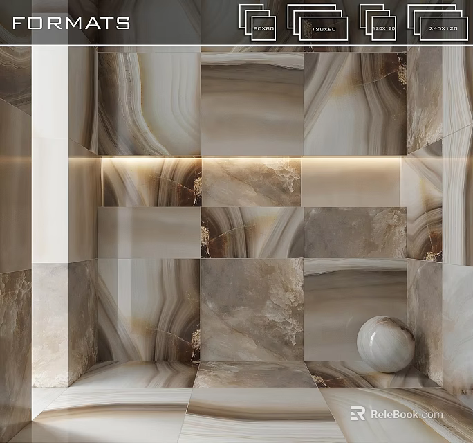 Marble Wall Components With Geometric Pattern Embedded Lighting And White Orb Decor 3d model 