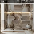 Marble Wall Components With Geometric Pattern Embedded Lighting And White Orb Decor 3d model