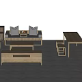 Modern Wooden Sofa Coffee Table Set With Soft Cushions And Simple Design 3d model