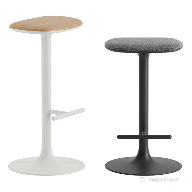 Modern Sleek Bar Stools With White Black Frames And Beige Gray Seat Cushions 3d model 
