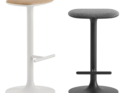 Modern Sleek Bar Stools With White Black Frames And Beige Gray Seat Cushions 3d model