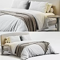 Double Bed with White Bed Sheets Brown Blanket Light Colored Headboard and Nightstand Modern Minimalist
