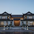 Chinese Traditional Detached Villa With Overhanging Eaves Black Tiles White Walls And Courtyard