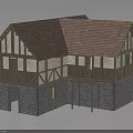 Medieval Style Timber Frame House Model With Red Tiled Roof Stone Walls And Wooden Windows