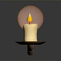 Decorative Lit Candle With Metal Spoon Wooden Handle On Metal Tray